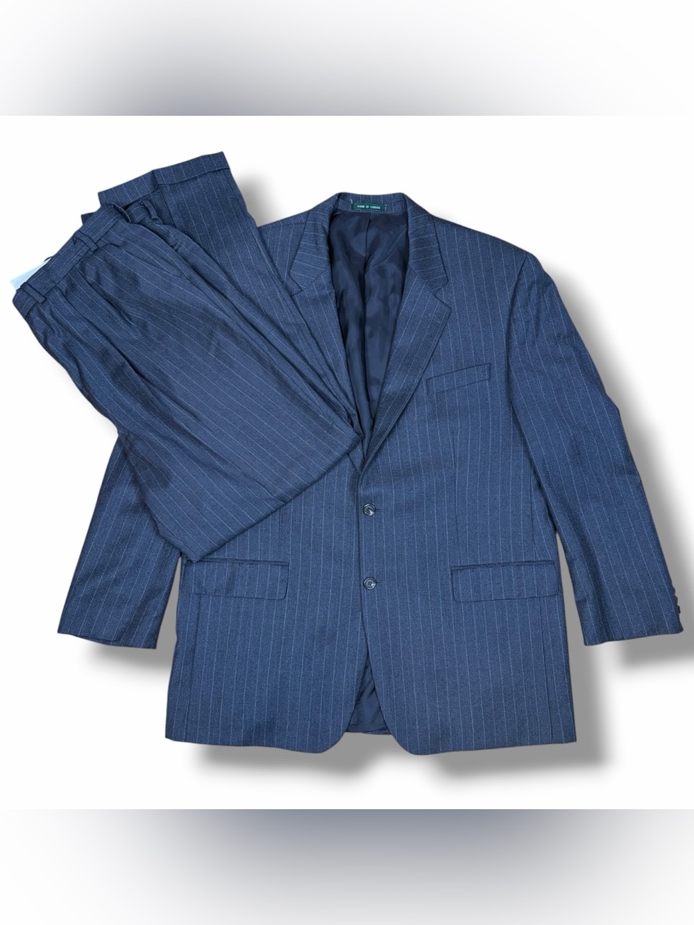 Ralph Lauren Power Suit Stripe Charcoal Gray 80s Wall Street Wool Cashmere 48